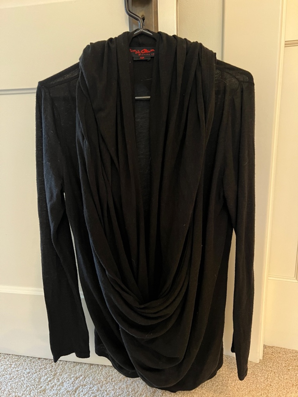 Alice + Olivia Black Draped Open-Front Sweater